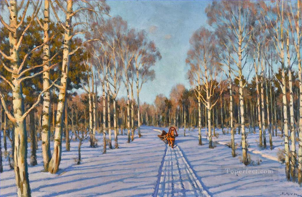 美しい一日 IZMAILOVO コンスタンティン ユオンの森の木の風景油絵